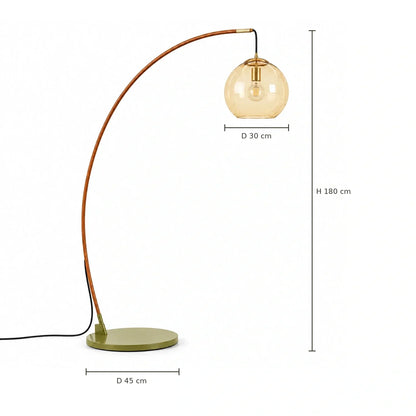 Elvara Boogvloerlamp – Moderne Vloerlamp met Amberkleurig Glas