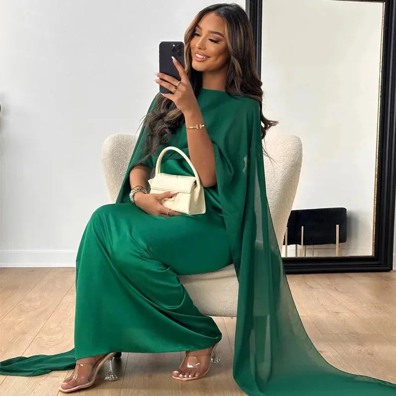 Lily | Dames Bruiloft Gast Cape Maxi Jurk