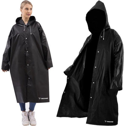 Lange Unisex Zwarte Regenjas met Capuchon