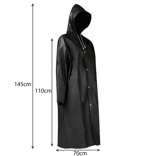 Lange Unisex Zwarte Regenjas met Capuchon