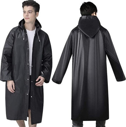 Lange Unisex Zwarte Regenjas met Capuchon