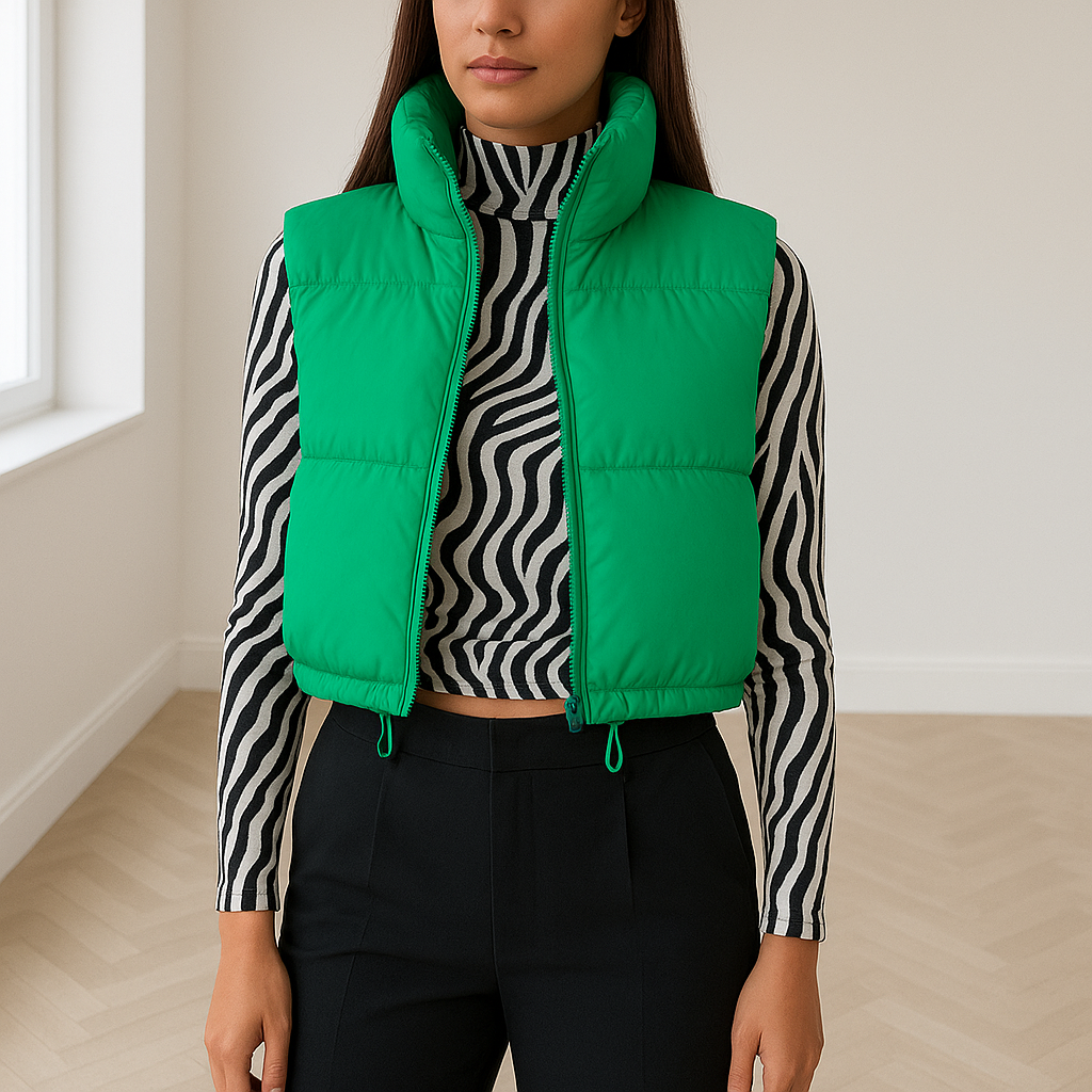 Dames Puffer Vest – Warm Gewatteerd Vest met Hoge Kraag en Rits