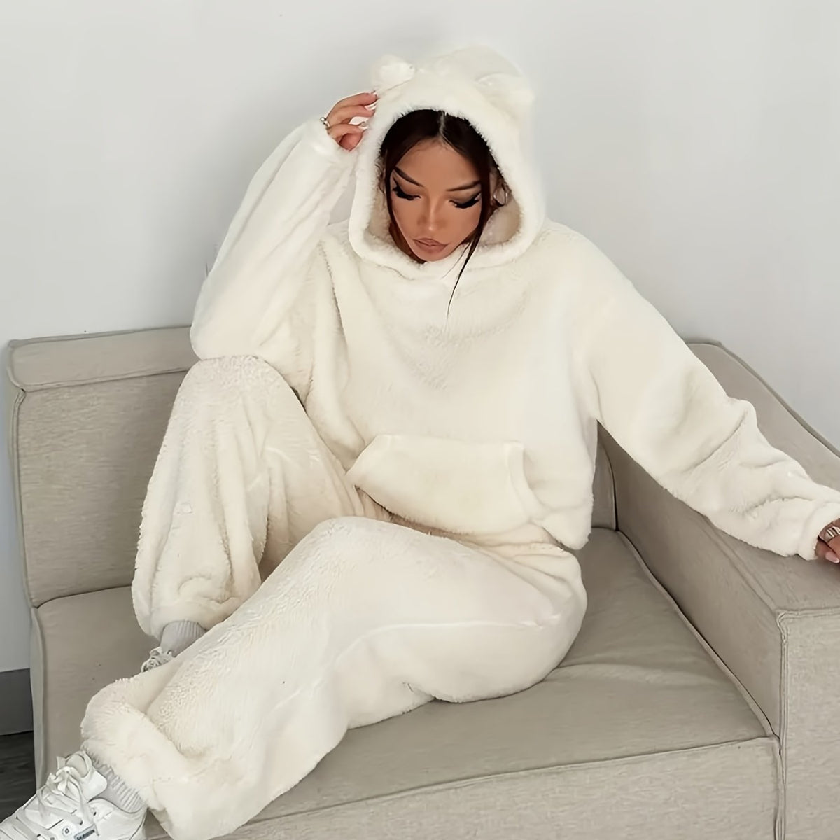 Dames Loungewear Set 2-Delig – Hoodie met Berenoren en Broek