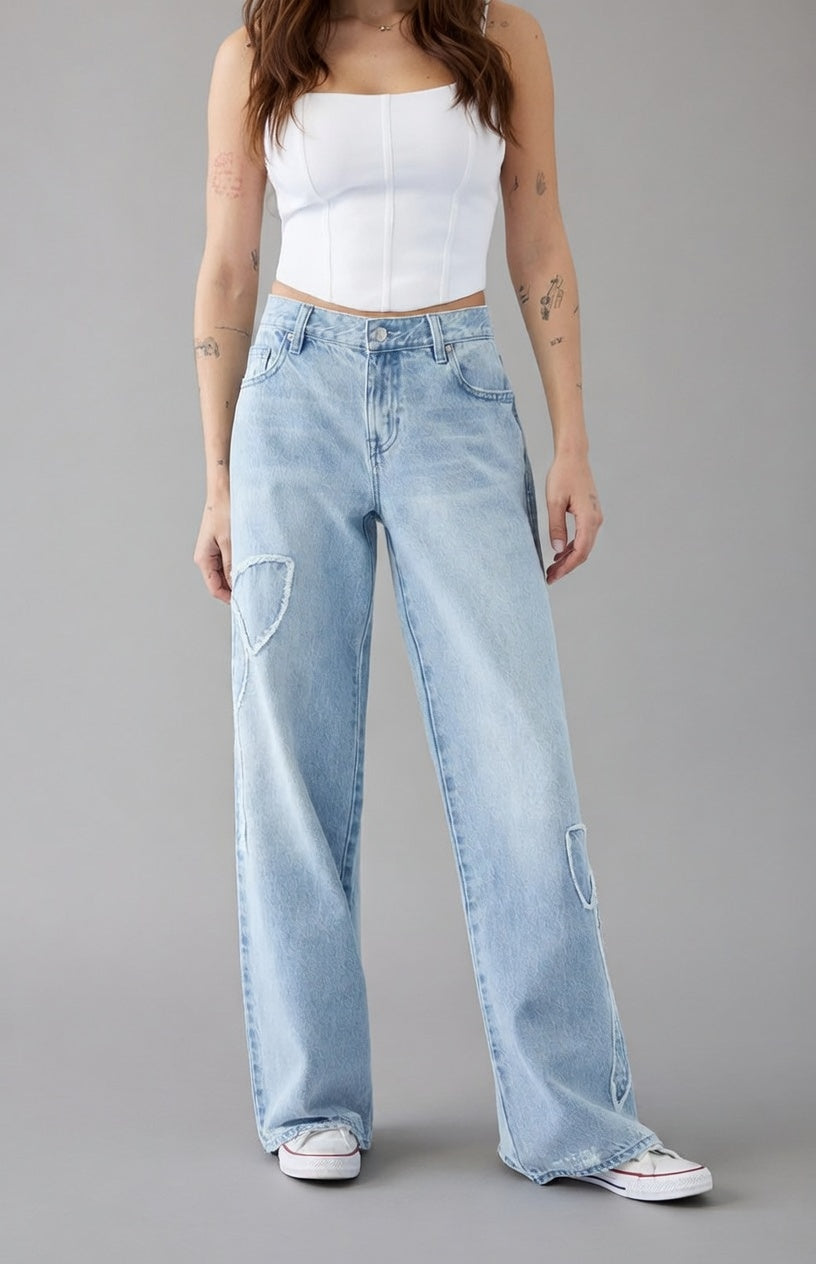 Lunara Dames Strikdetail Jeans – Stijlvolle Denim Broek met Strikken