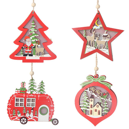 Kersthoutje – Houten Kerstornament Warm Wit met Ophangkoord