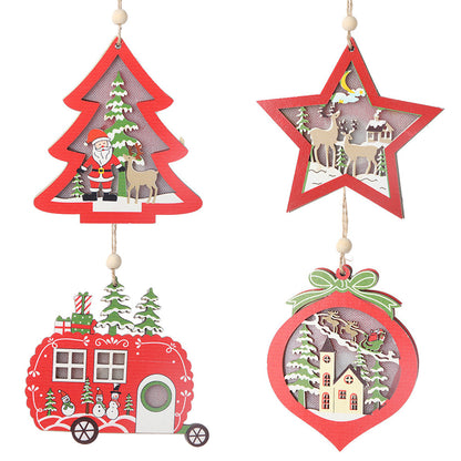 Kersthoutje – Houten Kerstornament Warm Wit met Ophangkoord