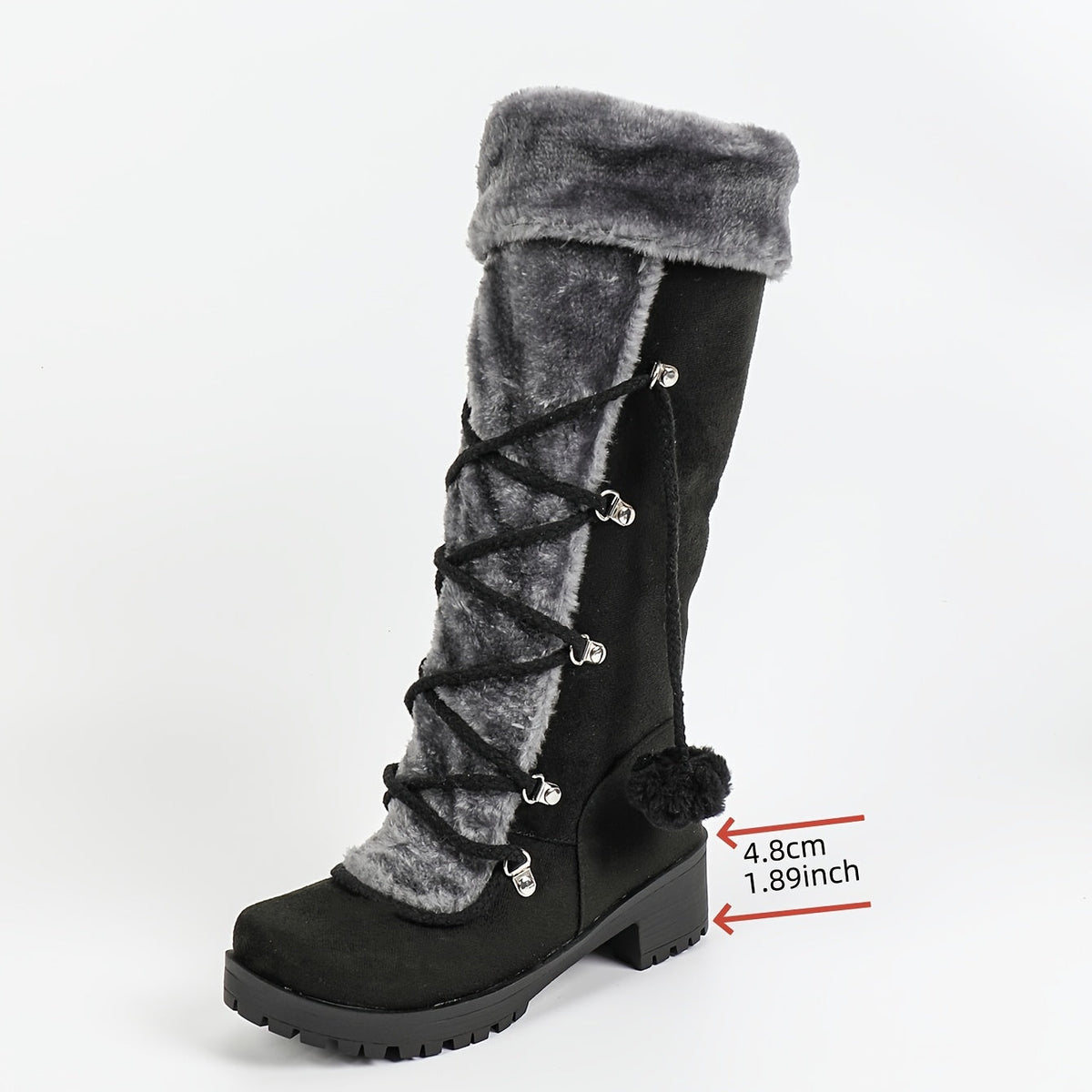 Damschoenen met nepbont en rits, zwart