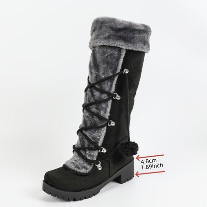 Damschoenen met nepbont en rits, zwart