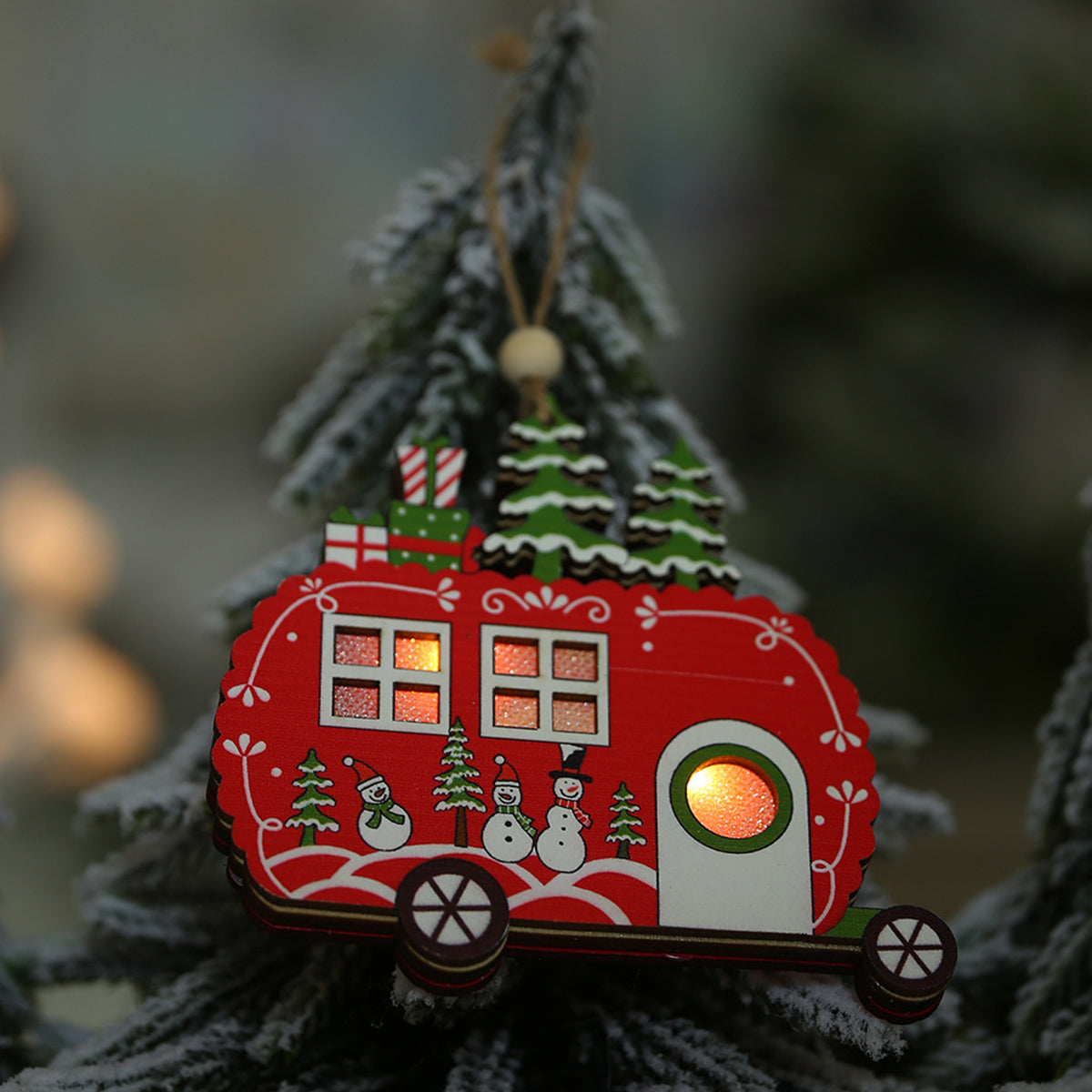 Kersthoutje – Houten Kerstornament Warm Wit met Ophangkoord