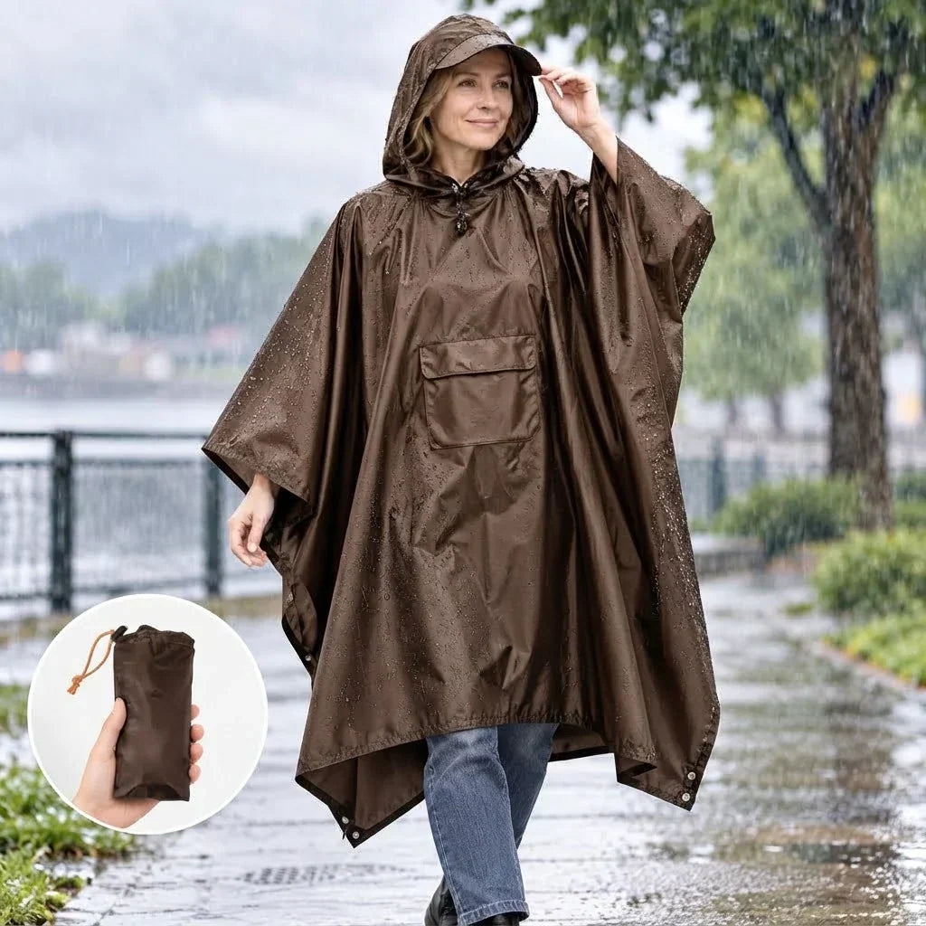 Regenrust – Ruime regenponcho met rugzakbescherming en opbergtas