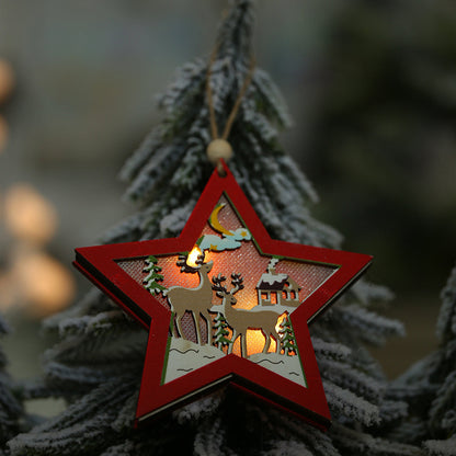 Kersthoutje – Houten Kerstornament Warm Wit met Ophangkoord