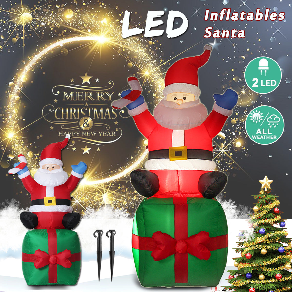 Opblaasbare Kerstman 180 cm met LED-verlichting voor Binnen en Buiten