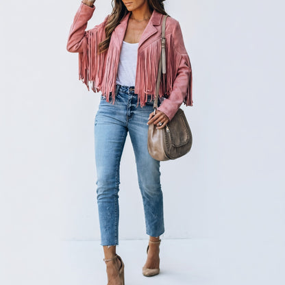 Velmira Suède Jas met Franjes en Boho Stijl Dames Vest