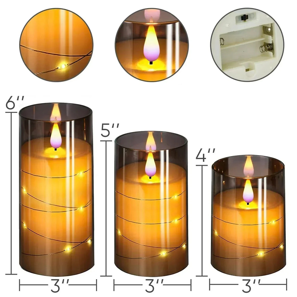 Amara LED-kaarsen – Set van 3 met Realistisch Vlamflikkereffect