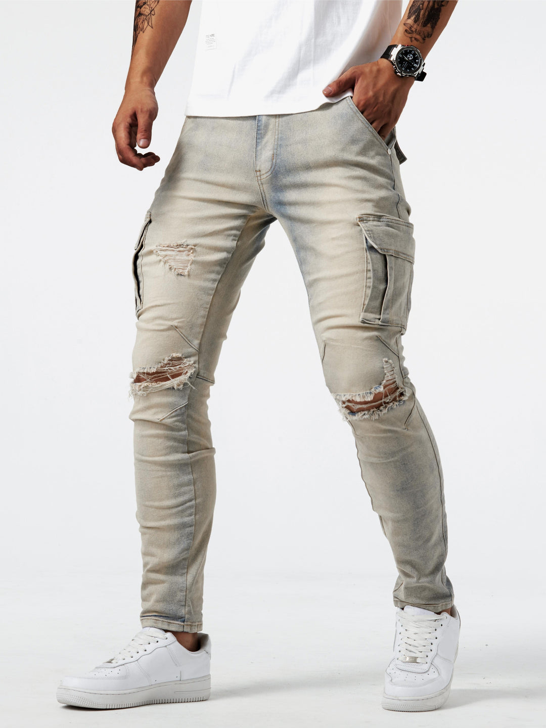 Heren Slim Fit Cargo Jeans – Multi-Pocket Streetstyle met Stretch