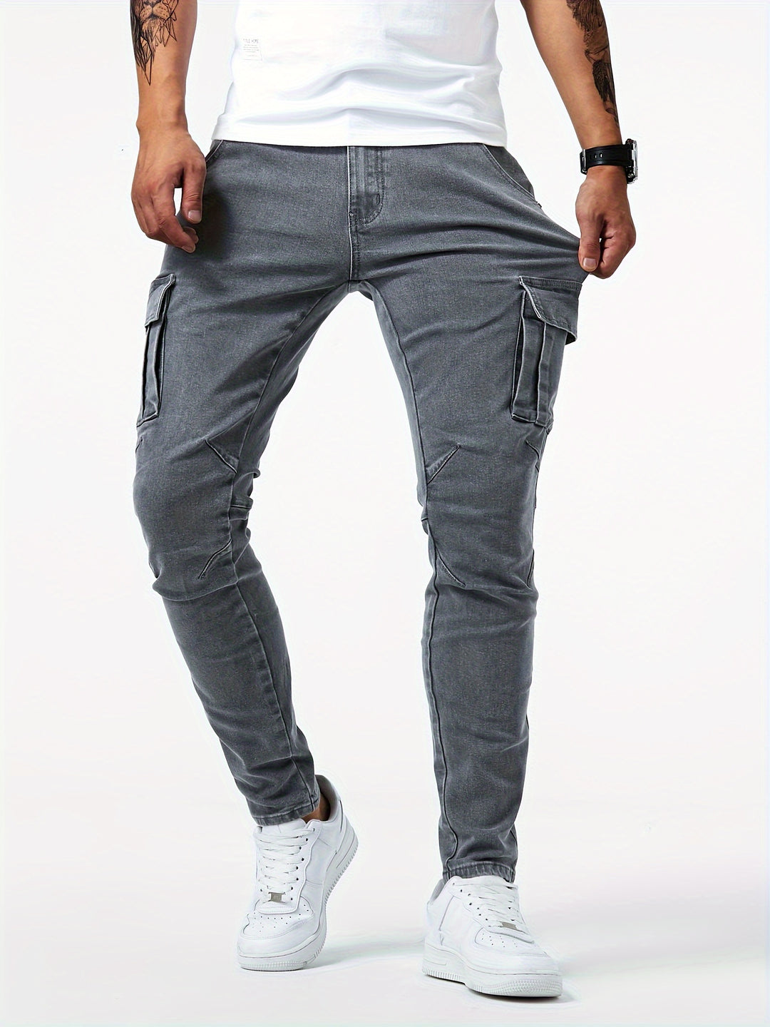 Heren Slim Fit Cargo Jeans – Multi-Pocket Streetstyle met Stretch