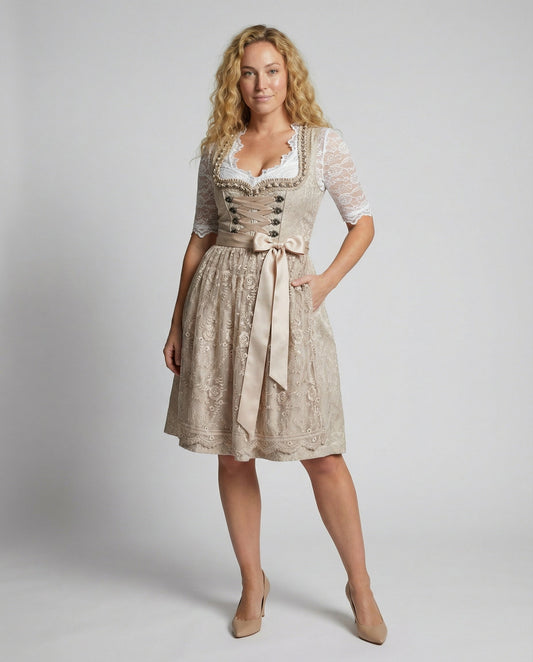 AlpenBloem Dames Dirndl Jurk met Kanten Blouse en Schort