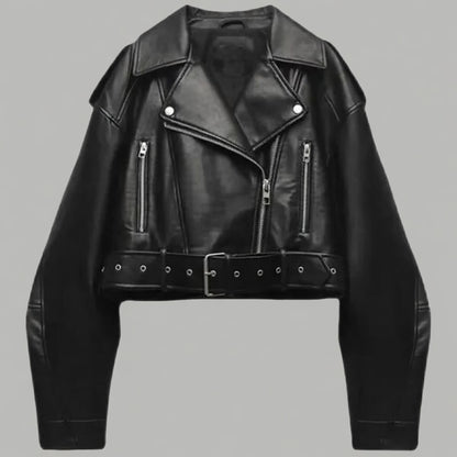 NovaRiem Cropped Dames Jas van PU Leer met Rits en Stijl