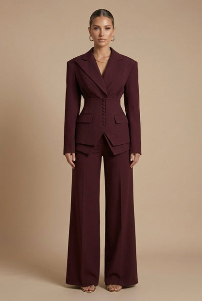 Elara Dames Pakset – Getailleerde Blazer en Wijde Broek