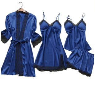 Silvéra Dames Satijnen Pyjama Set met Kant en Kimono
