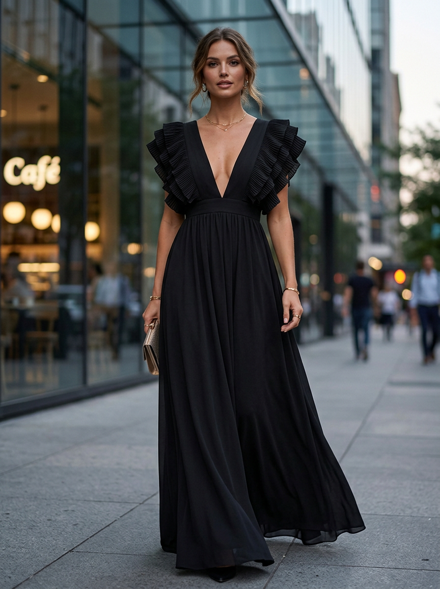 Elegante Ruchesglans Maxi Jurk Dames Bruiloft & Feestelijke Look