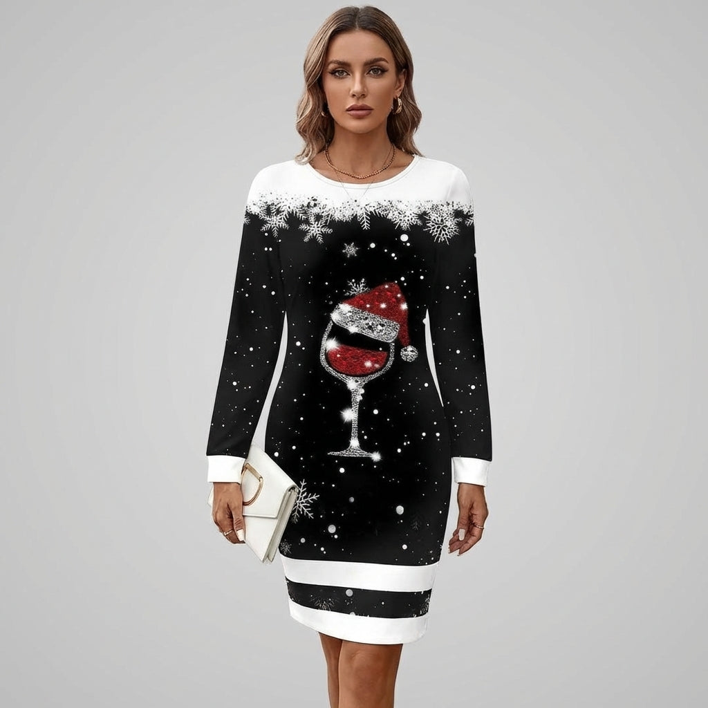 Kerstivana – Dames Trui-jurk met Kerstprint en Lange Mouwen