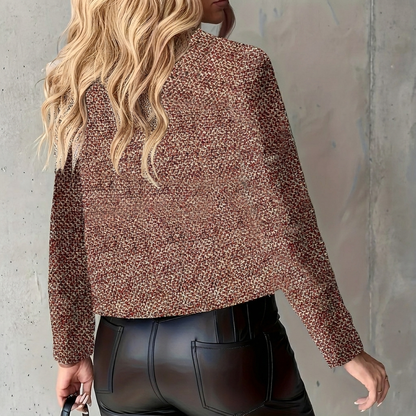 Dames Korte Blazer met Ronde Hals en Gouden Knopen