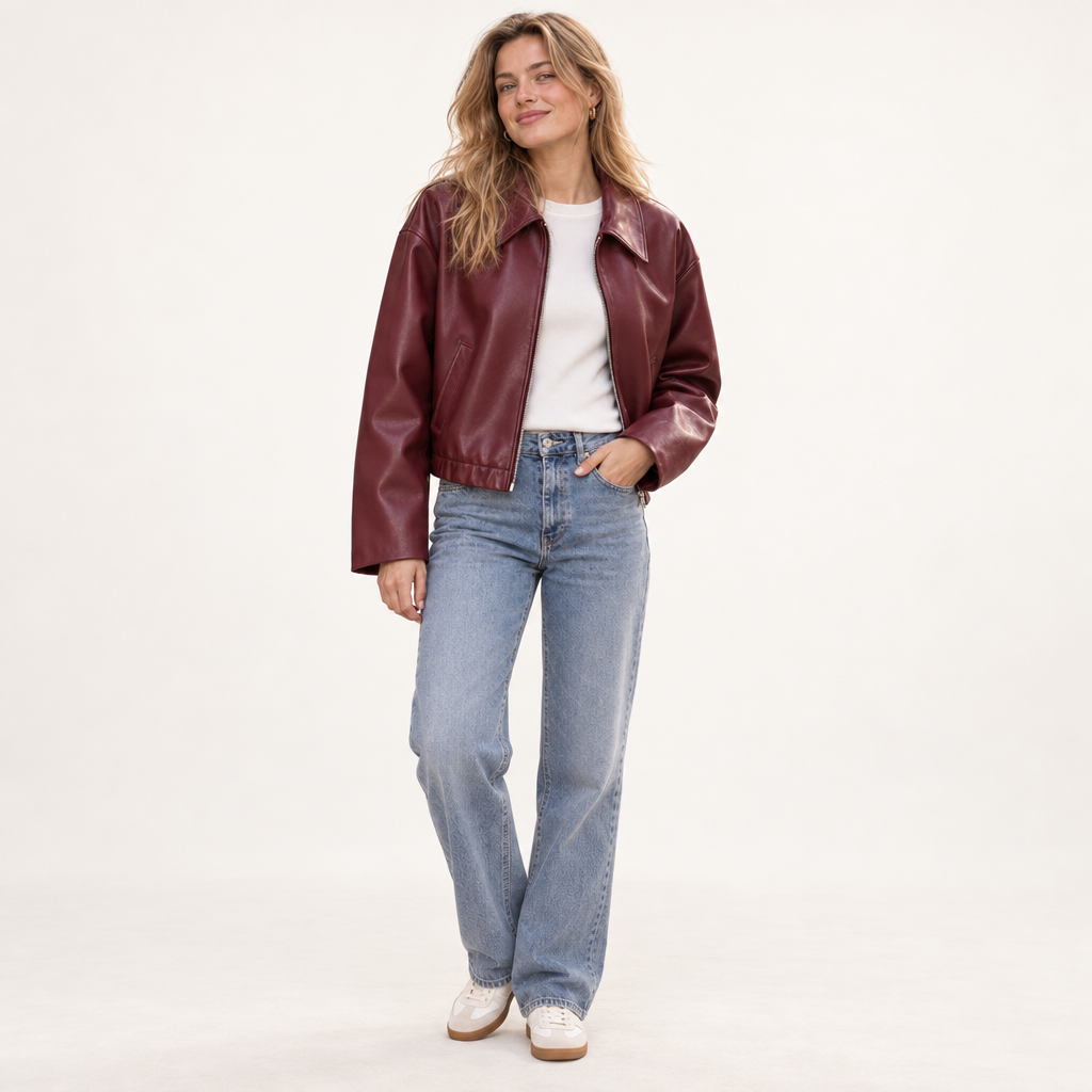 Dames Jack – Kort Bordeauxrood Jack met Ritssluiting en Zakritsen