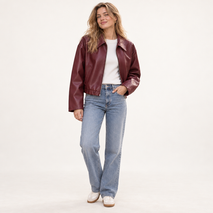 Dames Jack – Kort Bordeauxrood Jack met Ritssluiting en Zakritsen