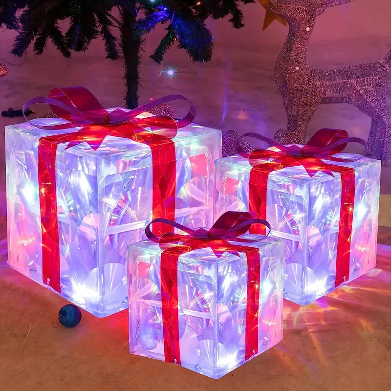 KerstGloed Verlichte Geschenkdozen Set van 3 met LED