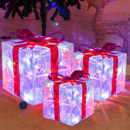 KerstGloed Verlichte Geschenkdozen Set van 3 met LED