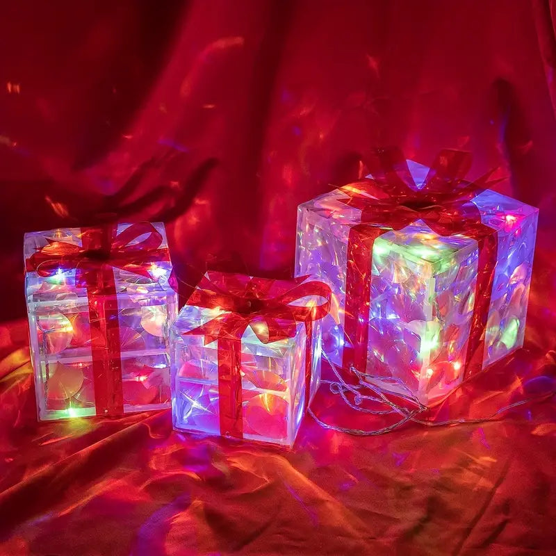 KerstGloed Verlichte Geschenkdozen Set van 3 met LED