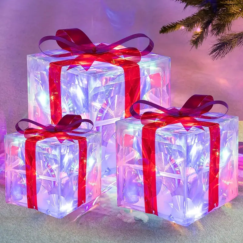 KerstGloed Verlichte Geschenkdozen Set van 3 met LED