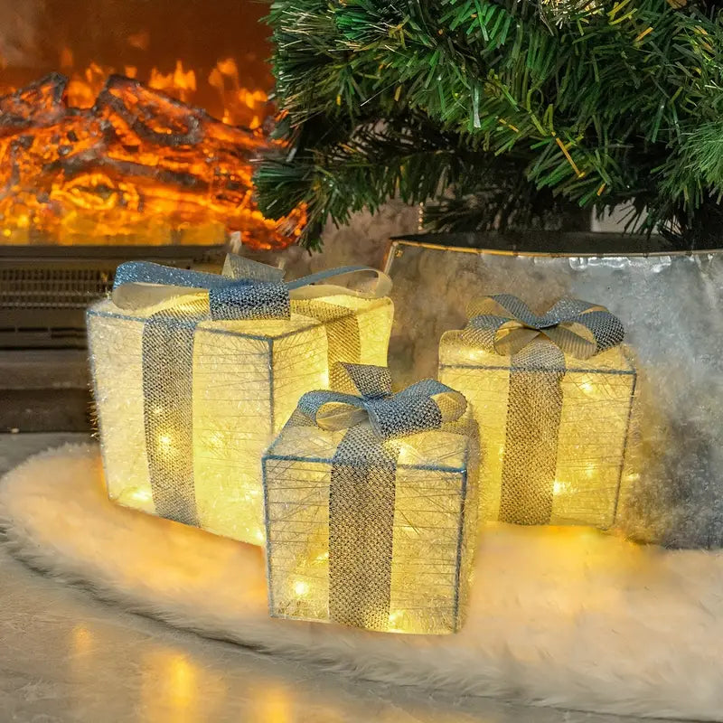 KerstGloed Verlichte Geschenkdozen Set van 3 met LED