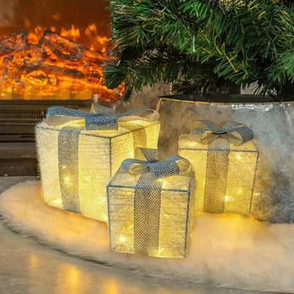 KerstGloed Verlichte Geschenkdozen Set van 3 met LED