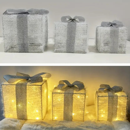 KerstGloed Verlichte Geschenkdozen Set van 3 met LED
