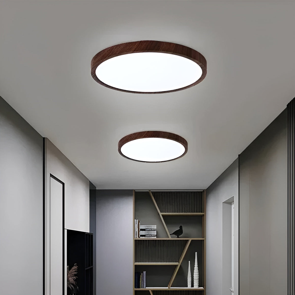 GrainGlow Light - Moderne Ultra-Dunne Houten Plafondlamp