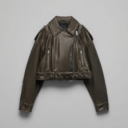 NovaRiem Cropped Dames Jas van PU Leer met Rits en Stijl