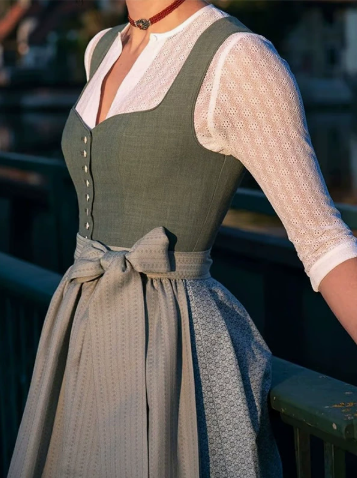 AlpenGroen Dames Dirndl Jurk Mouwloos met Hartvormige Halslijn