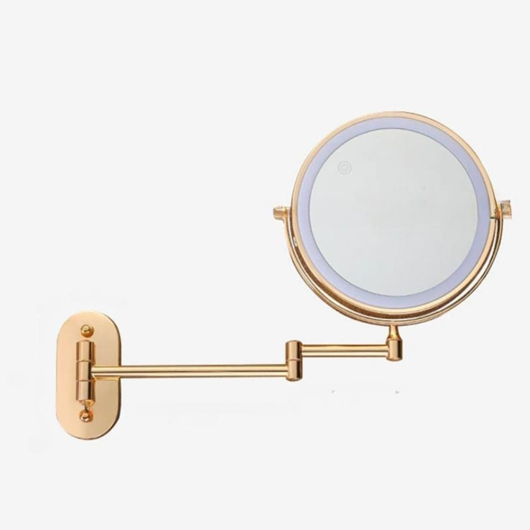 LED Wandspiegel met Gouden Afwerking en Vergrootglas