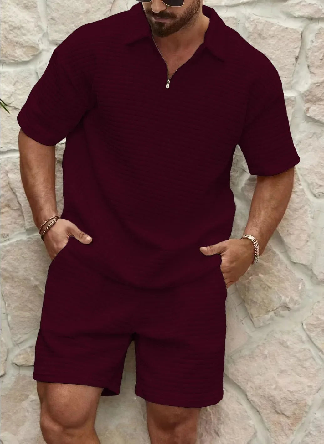 Luca Zomerset Heren Ademend Wafelstof Casual Outfit