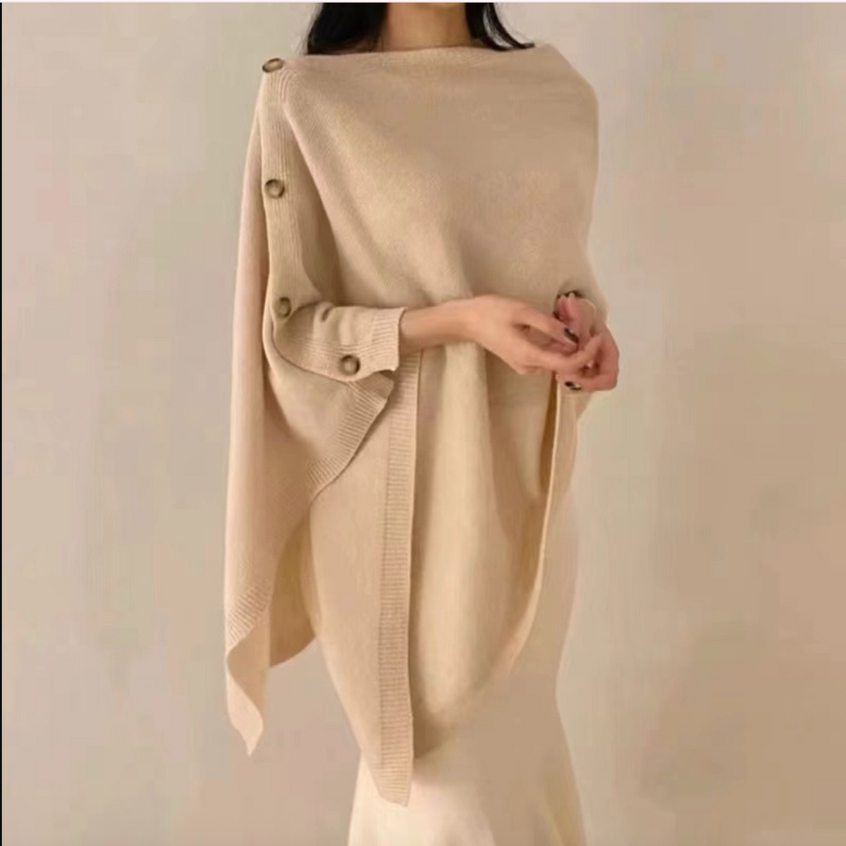Dames Ponchojas met Knopen – Elegante Gebreide Lente & Herfst Stijl