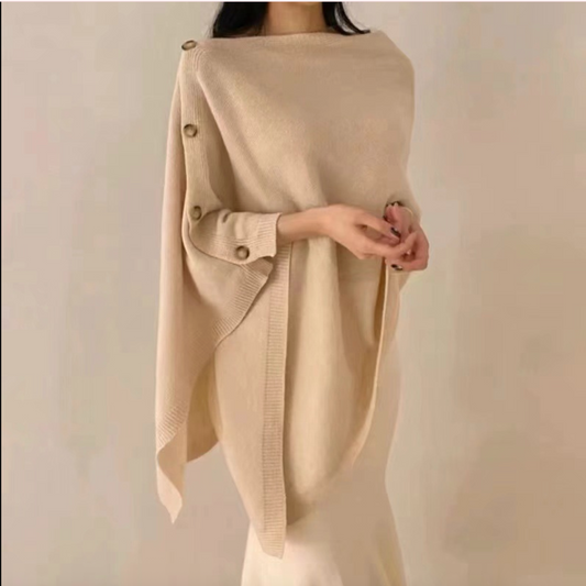 Dames Ponchojas met Knopen – Elegante Gebreide Lente & Herfst Stijl