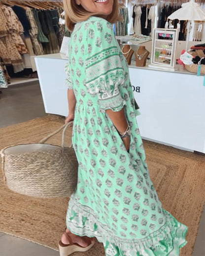 Marit Luchtige Strandjurk Dames met V-Hals en Zomerprint