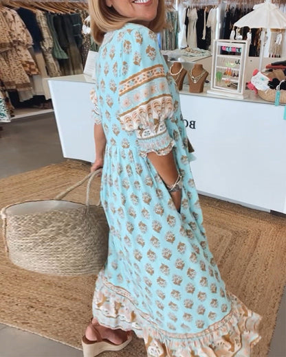 Marit Luchtige Strandjurk Dames met V-Hals en Zomerprint