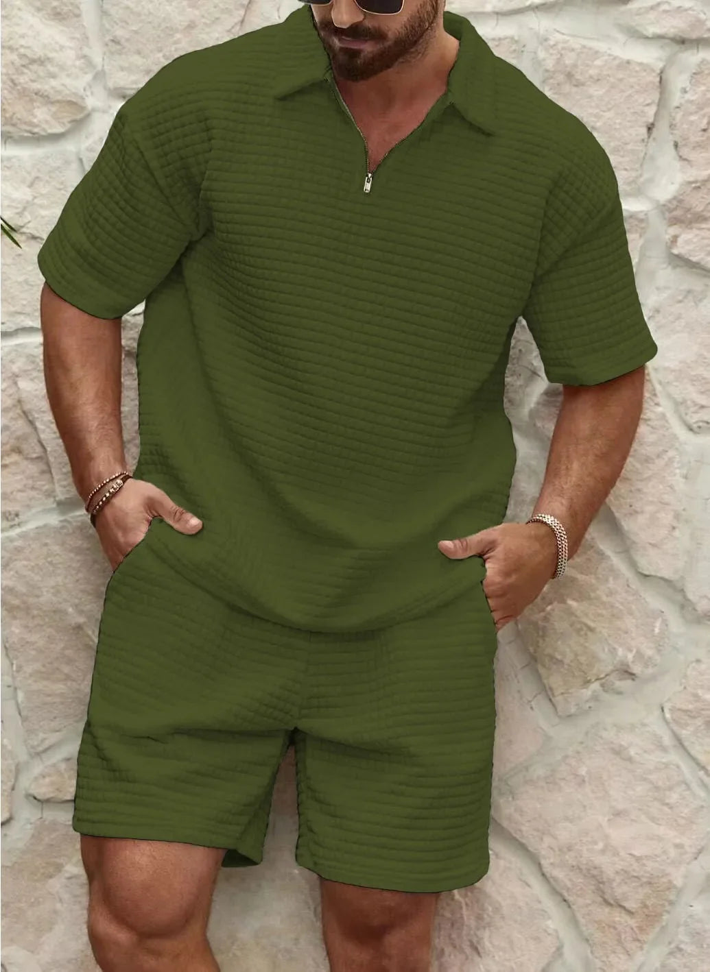 Luca Zomerset Heren Ademend Wafelstof Casual Outfit