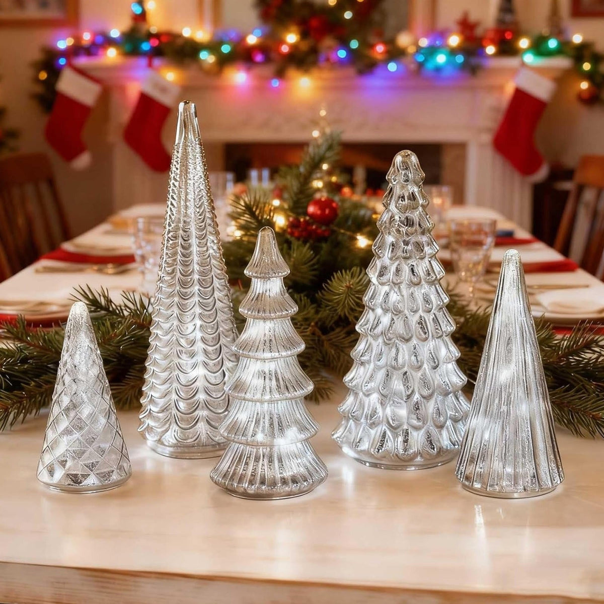 LED Kerst Dennen Set van 5 – Warmwitte Verlichting en Glitter