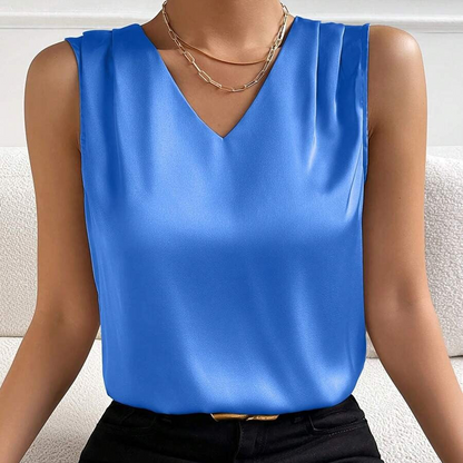 Dames Elegante Mouwloze V-hals Blouse voor Kantoor en Feest