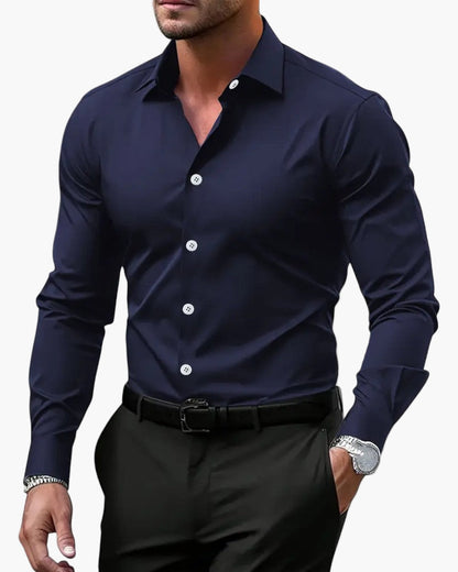 Heren Overhemd Slim Fit Lange Mouw Elegante Kantoorstijl