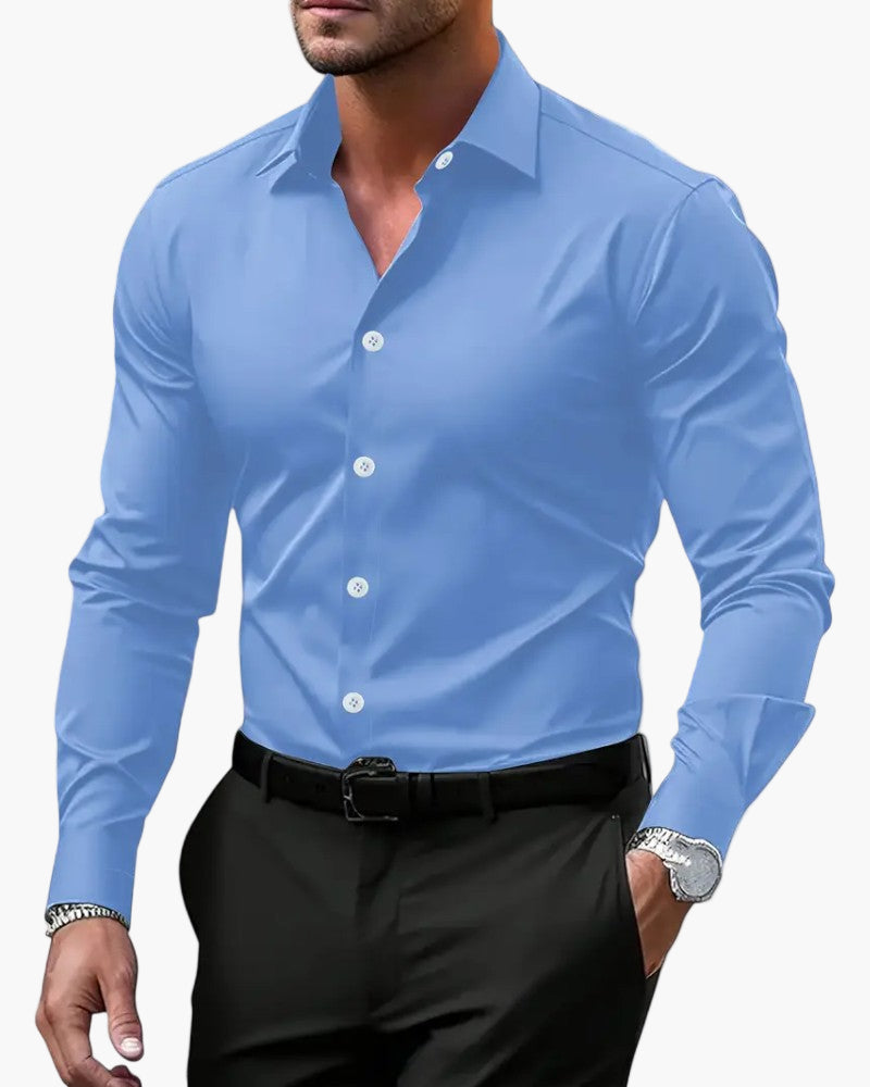 Heren Overhemd Slim Fit Lange Mouw Elegante Kantoorstijl